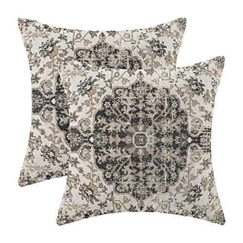 AEIOAE Boho Pillow Covers 18x18 Inch Set of 2,Carpet Pattern Throw Pillows Case,Black White Grey Ethnic Design Outdoor Decorative Square Linen Farmhouse Decor Cushion Covers for Home Sofa Bed Couch - color: Black Grey Boho, size: 18" x 18" (Pack of 2)