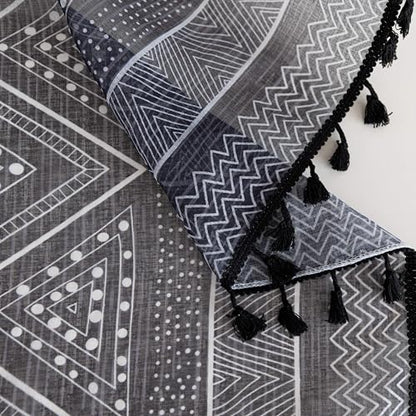 Black Geometric Sheer Curtains 54 inch Long, Fringed Edges and Textured Semi Sheer Curtains Large Window Treatments for Living Room/Bedroom, 2 Panels - color: Black Geometry, size: 52"W x 54"L (Pack of 2)