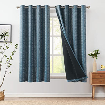 jinchan Boho Blackout Curtains 54 Inch Length for Bedroom - color: Boho | White on Blue, size: 52"W x 54"L (Pack of 2)