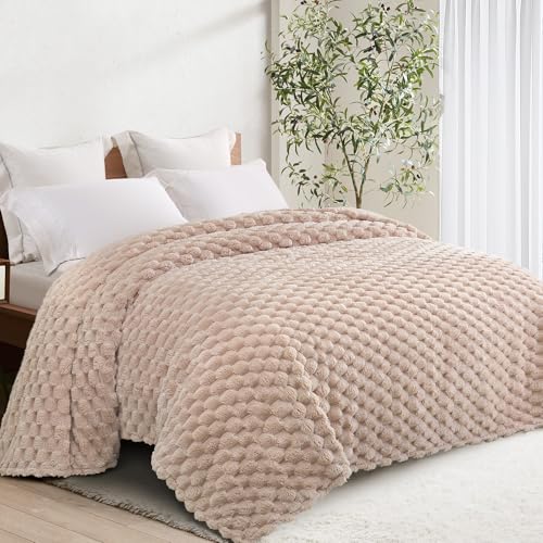 Whale Flotilla Soft Fleece Queen Size Bed Blanket Luxury 3D Jacquard, Camel - color: Camel, size: Queen(90x90 Inch)