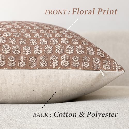 Foindtower Floral Print Throw Pillow Covers 18×18 Inch,Light Orange Brown - color: Almond, size: 18" x 18" (Pack of 2)