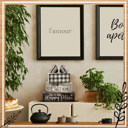 Moucuny 4 Pcs Farmhouse Table Decoration Home Sweet Home Wooden Block Signs - style: Black and White Heart