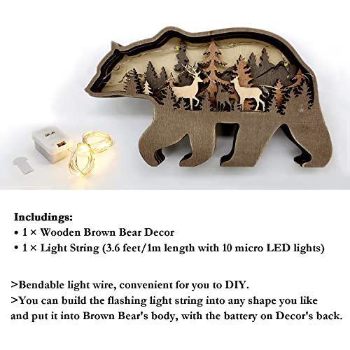 Wooden Brown Bear Decor with Light, Forest Animals Table Decor, Wooden Knick Knacks Decorations for Home - color: Brown Bear（light）