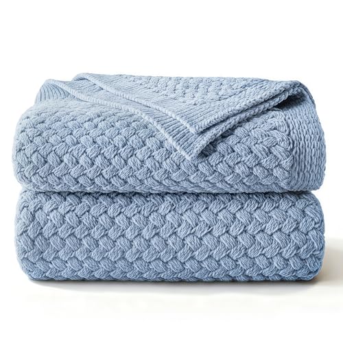 Whale Flotilla Summer Chunky Chenille Knit Throw Blanket for Couch Bed Sofa - color: Grey Blue, size: Throw(50x60 Inch)