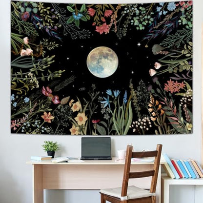 Amhokhui Moonlit Garden Tapestry Floral Flower Tapestries - size: 52.3"L x 39.3"W