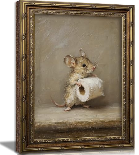 Funny Bathroom Wall Art, Vintage Gold Framed Mouse With Toilet Paper, 12x16 - color: Funny Mouse, size: 16"L x 12"W