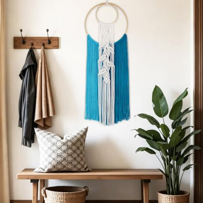 LB Blue Macrame Wall Hanging for Bedroom Headboard,10X30 Inch - color: Blue