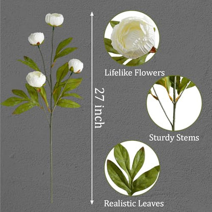 12Pcs Viral Peony Artificial Flowers for Vase - color: White Peonies, size: 12Pcs