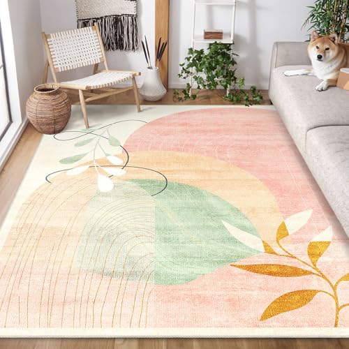 MUJOO 5x7 Area Rugs Washable Low Pile Non Slip Mid Century Modern Large - color: Pink（modern）, size: 5' x 7' (Rectangular)