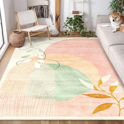 MUJOO 5x7 Area Rugs Washable Low Pile Non Slip Mid Century Modern Large - color: Pink（modern）, size: 5' x 7' (Rectangular)