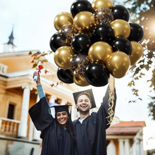 Patimate Black Gold Confetti Balloons Set 50 pcs 12 inch - color: Metallic Gold Black
