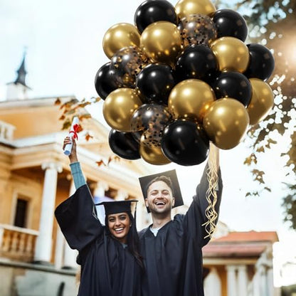 Patimate Black Gold Confetti Balloons Set 50 pcs 12 inch - color: Metallic Gold Black