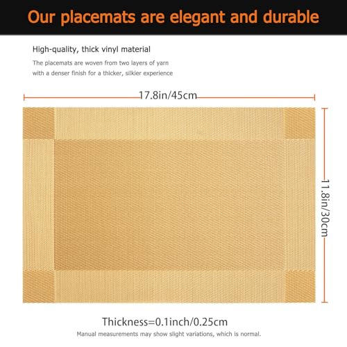 Gold Vinyl Placemats Set of 6, Heat Resistant Table Placemats - color: Gold