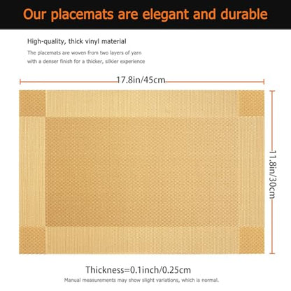 Gold Vinyl Placemats Set of 6, Heat Resistant Table Placemats - color: Gold