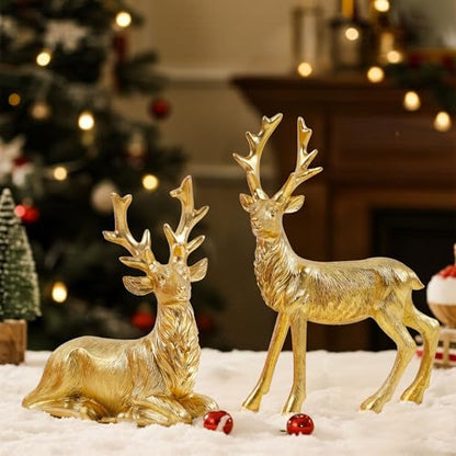 Lulu Home 2 Packs Gold Reindeer Figurines, Sitting & Standing - style: 2 Peers with Texture