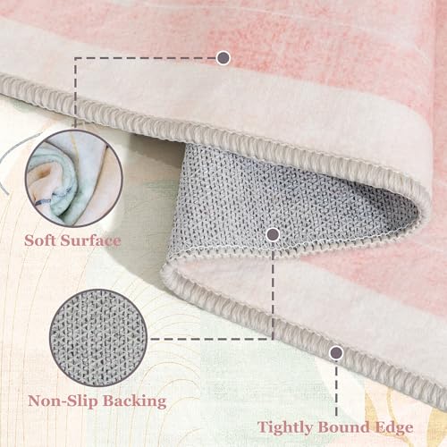 MUJOO 2x3 Washable Rug Small Area Rugs Non Slip Mid Century Modern - color: Pink（modern）, size: 2' x 3' (Rectangular)