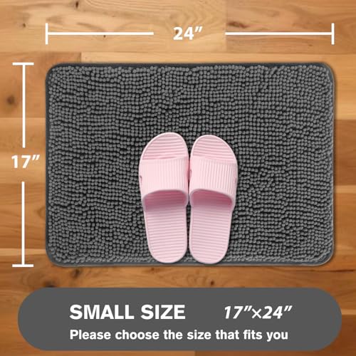 Gray Bathroom Rugs – Absorbent and Washable Bath Mat, Non-Slip, Thick Soft Chenille Bath Rugs for Bathroom Floor, Shower, Sink - 17" x 24" - color: Grey, size: 17" x 24"