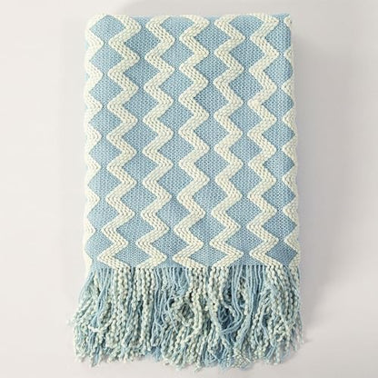 Double Diamond Acrylic Knitted Throw Blanket, Blue, 50x60 - color: Blue