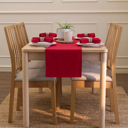 Encasa XO Table Runner, Cotton Canvas Dining Runner 13"x72" - color: Deep Red, size: 13x72 in