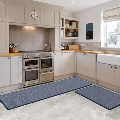 Artoid Mode Non-Slip Blue Kitchen Rugs and Mats Set of 2-17x29 + 17x47 - color: Blue, size: 17" x 29" /17" x 47"