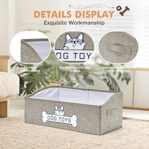 Dog Toy Basket, Collapsible Dog Toy Box with Handle, Perfect for Storing Pet Toys and Accessories (Light Khaki) - color: Light Khaki