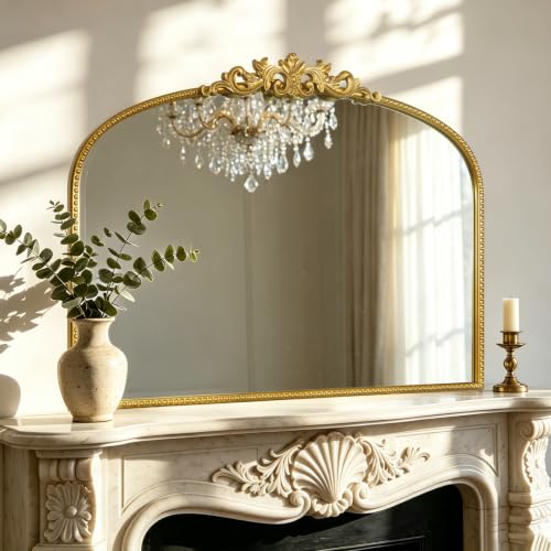 HOMECOOKIN Vintage Arched Gold Mirror, Antique Baroque Mirror, 24"X32" Wall Mirror with Ornate Frame, Antique Brass Mirror for Bathroom Vanity, Living Room, Fireplace, Entryway, Hallway, Home Decor - color: Gold, size: 24"L x 32"W