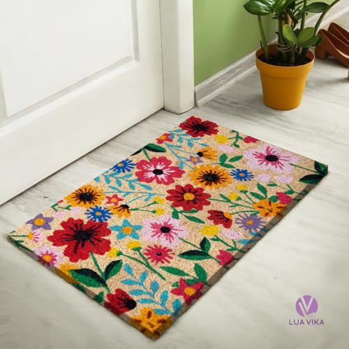 Coir Door Mats Outdoor and Indoor, Botanic, 16 x 27,5 in - color: Botanic