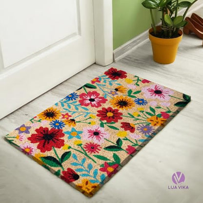 Coir Door Mats Outdoor and Indoor, Botanic, 16 x 27,5 in - color: Botanic