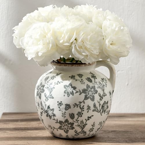 5.39 Inch Vintage Gray Chinoiserie Floral Vase, Antique Rustic Ceramic Vase for Home Decor, Living Room, Bookshelf, Office, Entryway, Garden, Chinoiserie Decor, Tuscan Decor - color: Gray Chinoiserie Floral- 5.39"