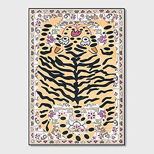 Tiger Rug for Bedroom Cartoon 2x3 ft Small Area Rug Washable Funky Yellow Carpet for Living Room Boho Non-Slip Modern Abstract Bathroom Door Mat - color: N, size: 2' x 3' (Rectangular)