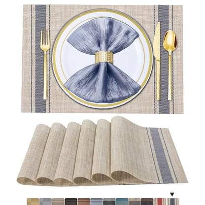 BETEAM Placemats Set of 4, Woven Place mats for Dining Table, Khaki Blue - color: Khaki Blue, size: 4 Pcs