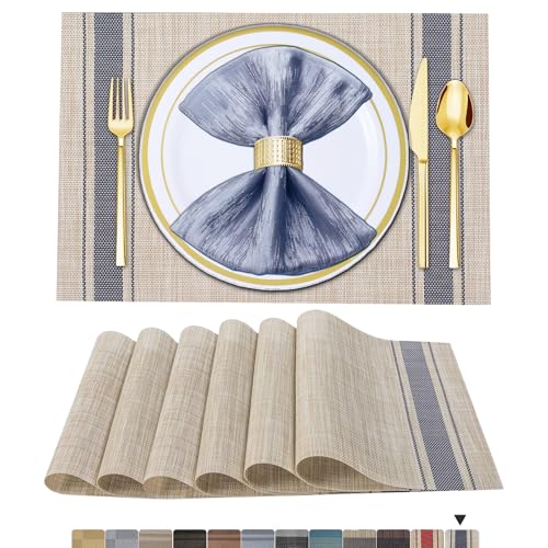 BETEAM Placemats Set of 8, Woven Place mats for Dining Table, Khaki Blue - color: Khaki Blue, size: 8 Pcs