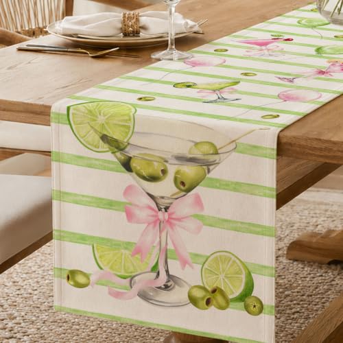 Martini Linen Table Runner, A Tini Bit Older Birthday Party Decor - color: Green