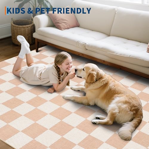 GarveeHome Checkered Blush Beige 2x6 Washable Low-Pile Kitchen Runner Rug - color: Blush Beige, size: 2' x 6' (Rectangular)