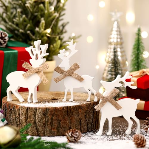 Redbaker 3 Pcs Wooden Reindeer Table Decor, Christmas Reindeer Figurines - style: Reindeer