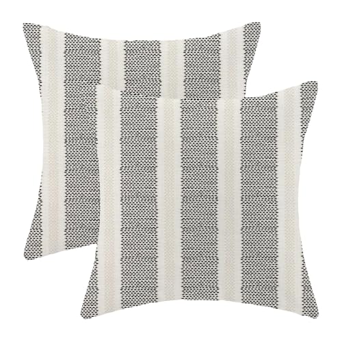 AEIOAE Black Pillow Covers 16 x 16 Inch, Beige Boho Polka Dots Striped Decor Throw Pillows for Couch Bed, Geometric Modern Farmhouse Outdoor Decorative Pillowcase Linen Cushion Cover Set of 2 - color: Black Beige, size: 16" x 16" (Pack of 2)
