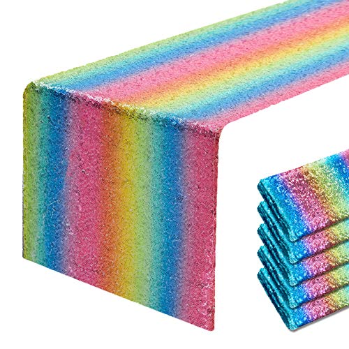 Pufogu 12 x 72 inches Rainbow Sequin Table Runner, 2 Packs - color: Rainbow