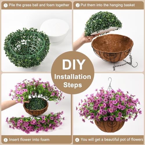 Artificial Hanging Flowers Basket for Outdoor, UV Resistant Plants Daisy - color: Dark Purple