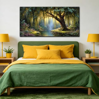 Green Willow Tree Canvas Wall Art Large Botanical Nature Wall Painting - color: Green, size: 58"L x 29"W