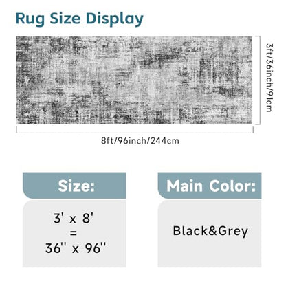 Runners for Hallways 3x8ft: Modern Abstract Washable Area Rug Black - color: Black, size: 3' x 8' (Runner)