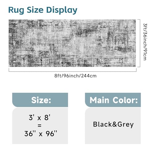 Runners for Hallways 3x8ft: Modern Abstract Washable Area Rug Black - color: Black, size: 3' x 8' (Runner)