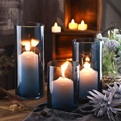 Inbagi 3 Pack Blue Candle Holders, Glass Hurricane Vases, 6, 8, 10 in
