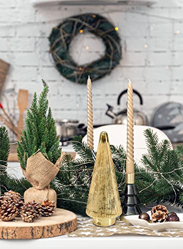 Serene Spaces Living Gold Glass Christmas Tree, Decorative Xmas Tree Sculpture, Holiday Decoration Figurine, Tabletop, Mantel Decor, Small, 6" Diameter & 14.75" Tall - size: Small