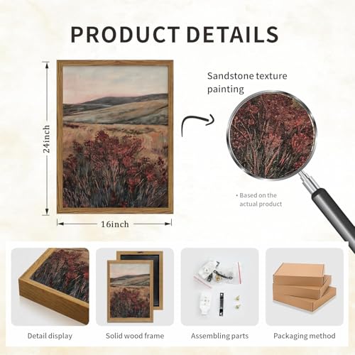 Moody Landscape Wall Art Vintage Wildflower Wall Decor Painting Cottagecore Nature Botanical Flower Picture Artwork 3D Textured Hand Drawn Sandstone for Living Room Bedroom 16x24 inch Wood Framed - color: Color C, size: 24"L x 16"W