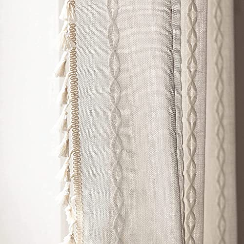 Deeprove White Boho Curtains 72 inches Long with Tassel for Room Divider Doorway, Bohemian Moroccan Sheer Embroidery Rustic Farmhouse Cotton Linen French Country Window Drape, W52 x L72, 1 Panel - color: White, size: 52"W x 72"L (Pack of 1)