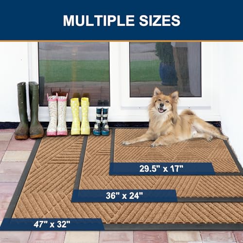 Smiry Front Door Mat Outside Entrance, Low Profile Rubber Doormat, 59x34 - color: Coffee, size: 59" X 34"