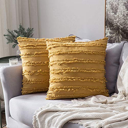 MIULEE Mustard Yellow Throw Pillow Covers Linen Striped Boho20x20, Inch - color: Yellow, size: 20" x 20" (Pack of 2)