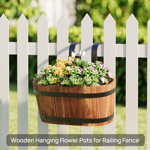 2Pack Cute Railing planter box Fence planters Window boxes planters porch - color: Brown-2pcs, size: Small