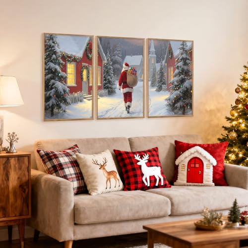 Aurlan 3 Pcs Santa Is Coming To Town Framed Wall Art 16x24 Inch - color: Santa Claus is Coming to Town, size: 16"L x 24"W