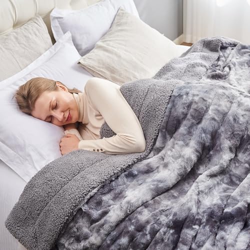 NEWCOSPLAY Faux Fur Sherpa Twin Blanket for Couch, Grey, 60"x80" - color: Grey, size: Twin(60"x80")